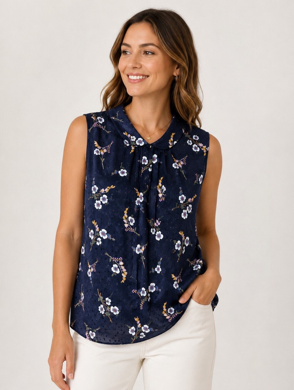 REBECCA TAYLOR | Sleeveless Floral Clip-Dot Silk Top
